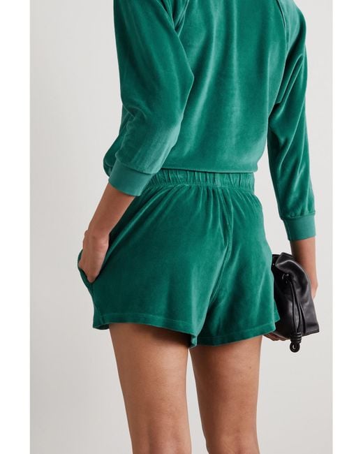 Suzie Kondi Green Cotton-Blend Velour Shorts