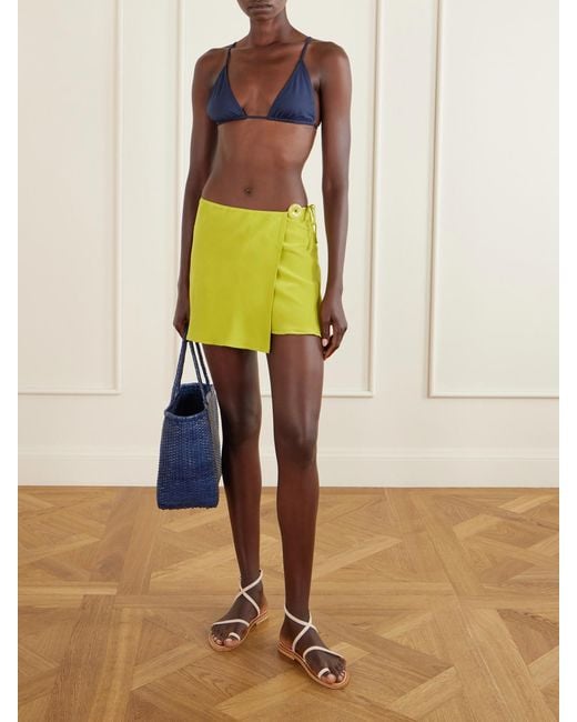 SARA CRISTINA Green Jade-Embellished Silk-Crepe Wrap Mini Skirt