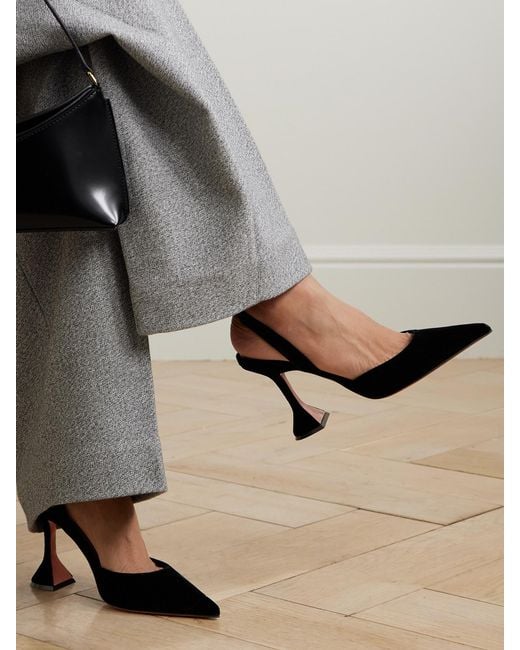 AMINA MUADDI White Holli Velvet Slingback Pumps