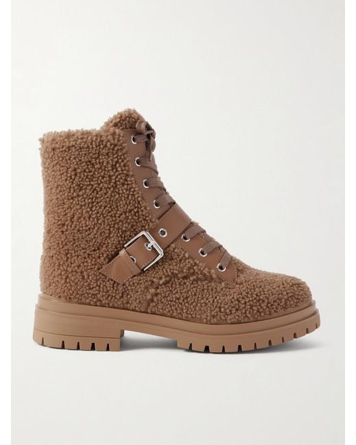 Gianvito Rossi Brown 20 Buckled Leather-Trimmed Shearling Ankle Boots