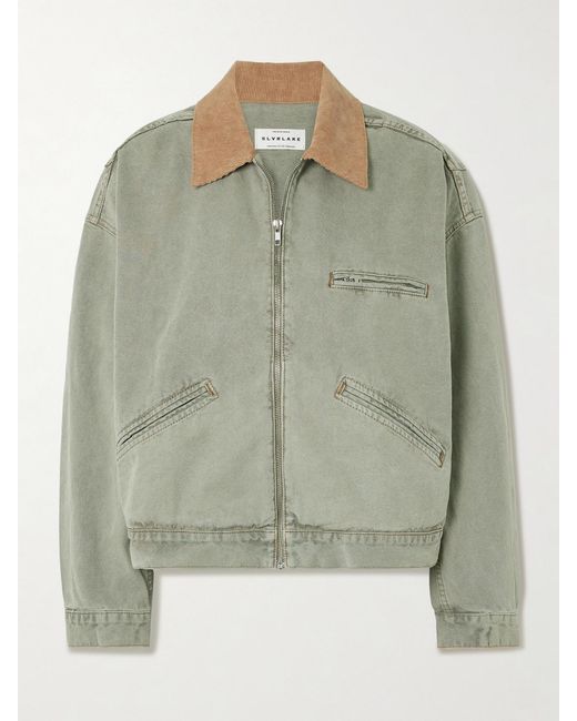 SLVRLAKE Denim Green Camden Garage Corduroy-Trimmed Cotton-Canvas Jacket