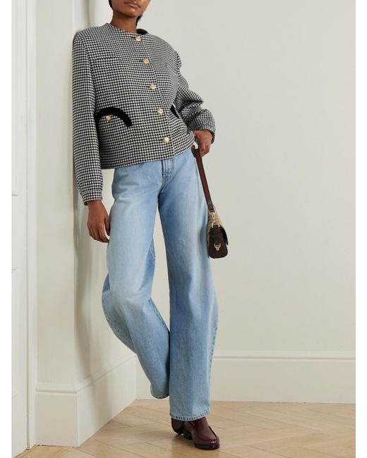 Blazé Milano Gray Gliss Velvet-Trimmed Houndstooth Wool Jacket