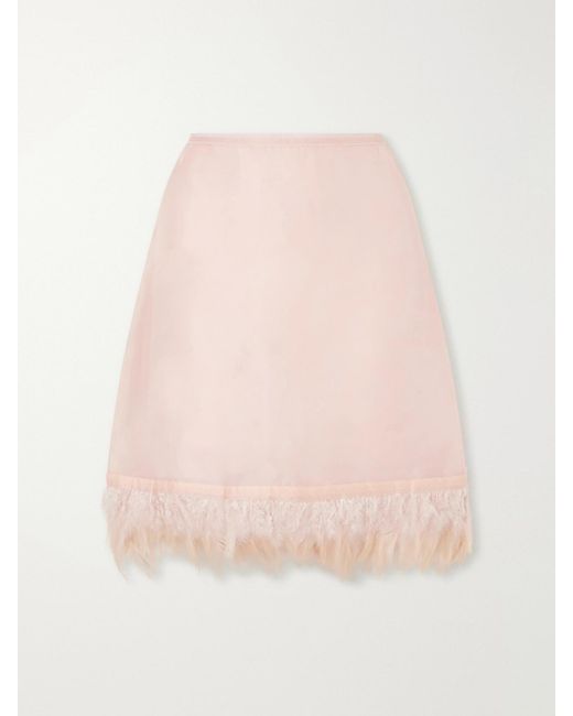Staud Pink Lark Frayed Silk Midi Skirt