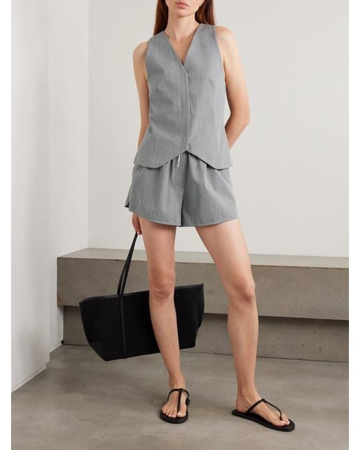 St. Agni Gray Pinstriped Wool-Blend Twill Shorts