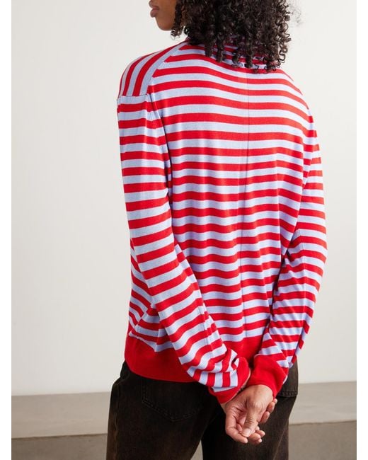 La Ligne Red Ben Striped Silk, Wool And Cashmere-Blend Polo Sweater