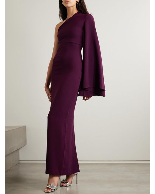 Solace London Purple Elisa One-Sleeve Crepe Gown