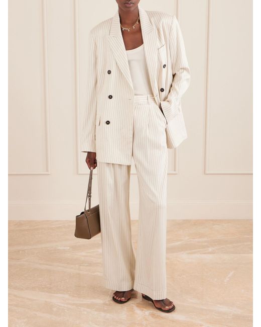 FRAME Natural The Avenue Double-Breasted Striped Blazer