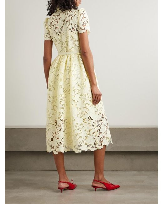 Self-Portrait Yellow Belted Corded Lace Midi Dress