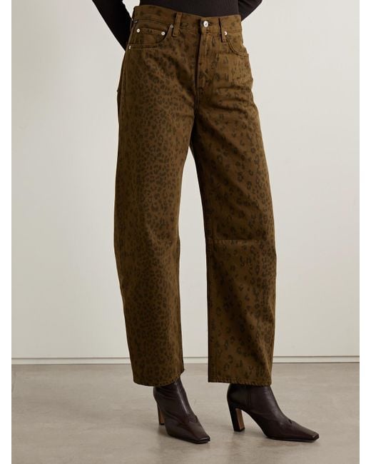 Citizens of Humanity Green Miro Long Leopard-Print Mid-Rise Barrel-Leg Jeans