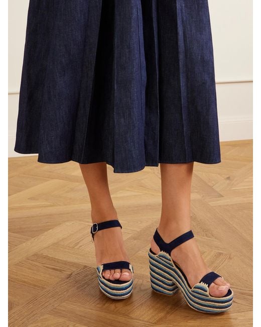 Gabriela Hearst Blue Dardis 100 Crocheted Suede Platform Sandals
