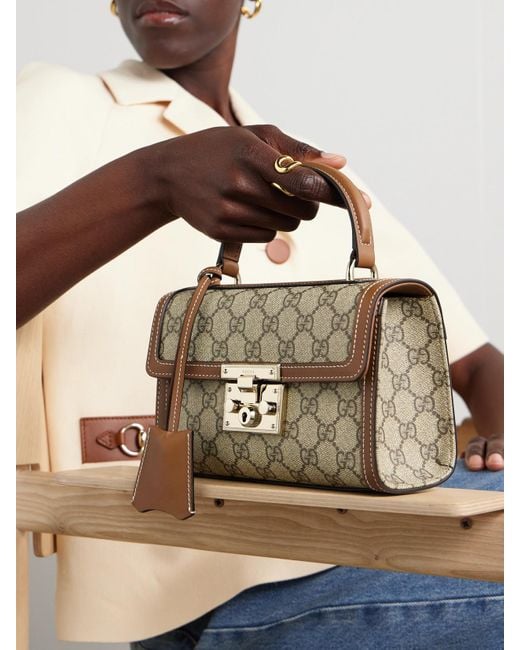 Gucci Metallic Padlock Small Leather-Trimmed Coated Canvas-Jacquard Tote