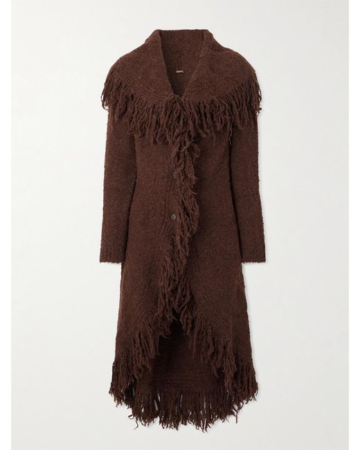 Cult Gaia Brown Victoria Duster Fringed Wool-Blend Bouclé Cardigan
