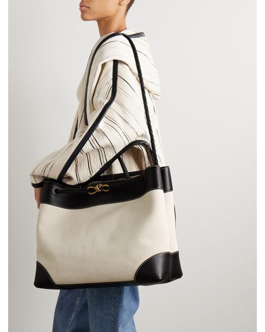 Bottega Veneta Black Andiamo Large Embellished Leather-Trimmed Canvas Tote