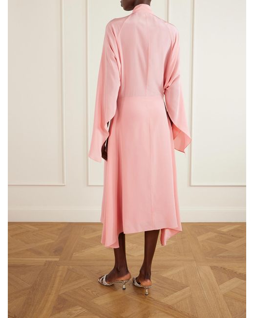 Stella McCartney Pink Tie-Detailed Silk Midi Dress