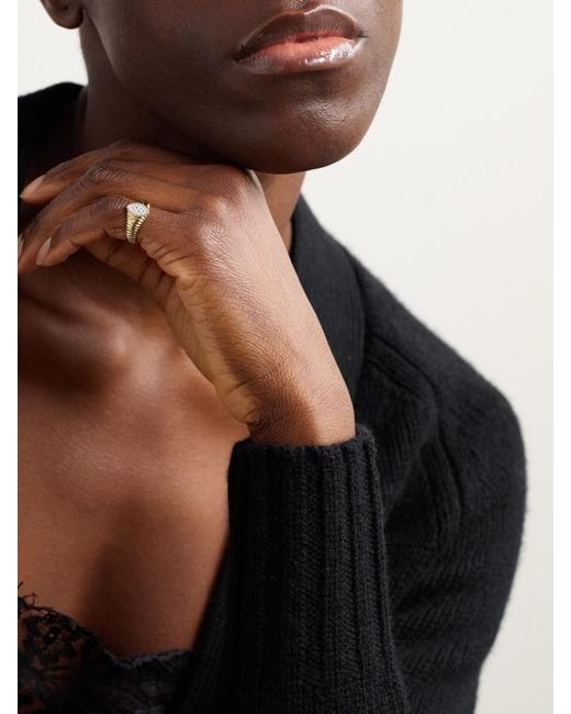 Yvonne Léon Natural Baby Chevalière Marquise Berlingot 9-Karat Diamond Signet Ring