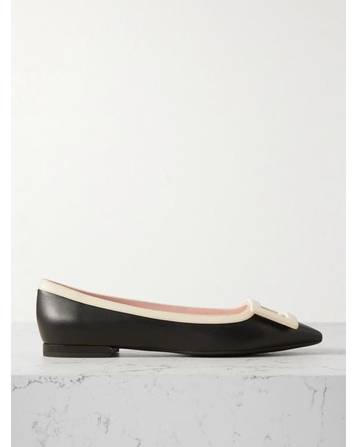 Roger Vivier Black Gommettine Buckled Patent-Leather Ballet Flats