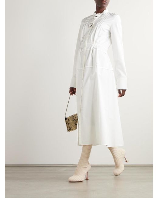 Jil Sander White Maxi-Hemdblusenkleid Aus Baumwollpopeline Mit Biesen