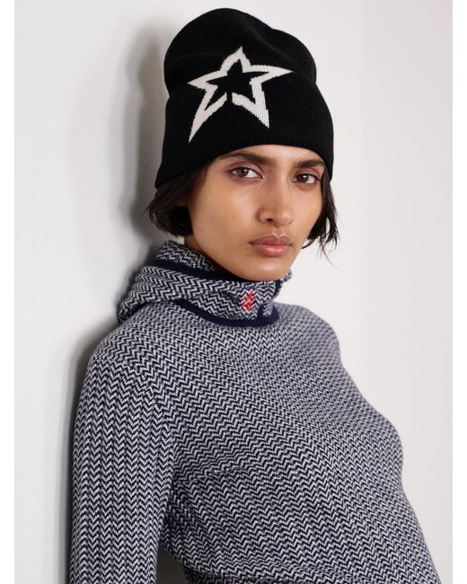 Perfect Moment Black Intarsia Wool-Blend Beanie