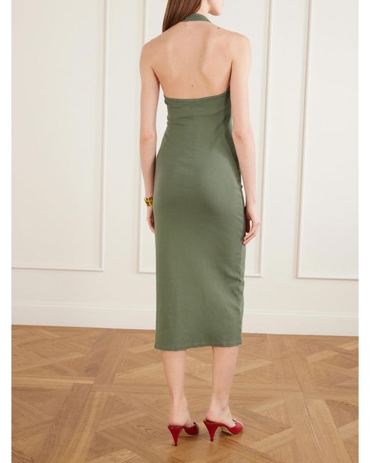 Nili Lotan Green Stevie Cotton-Jersey Halterneck Midi Dress