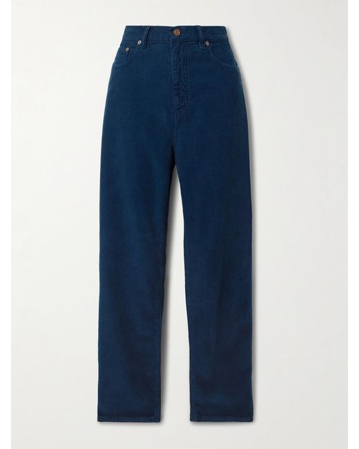 Victoria Beckham Blue Cotton-Corduroy Straight-Leg Pants