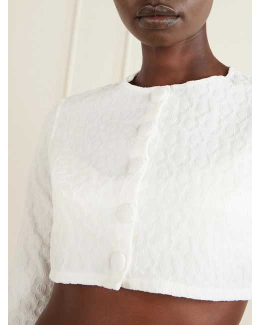 Lisa Marie Fernandez White Cropped Floral-Jacquard Cardigan