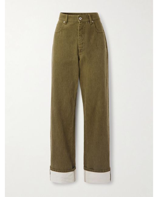 Bottega Veneta Green Appliquéd High-Rise Wide-Leg Jeans