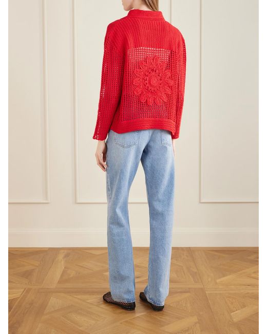 Escvdo Red Solar Open-Knit Cotton Cardigan