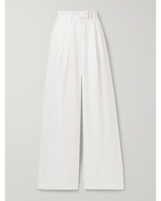 Anine Bing White Lou Pleated Woven Wide-Leg Pants