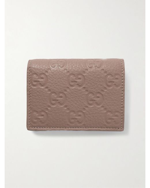Gucci Natural Gg Emblem Mini Portemonnaie Aus Geprägtem Strukturiertem Leder