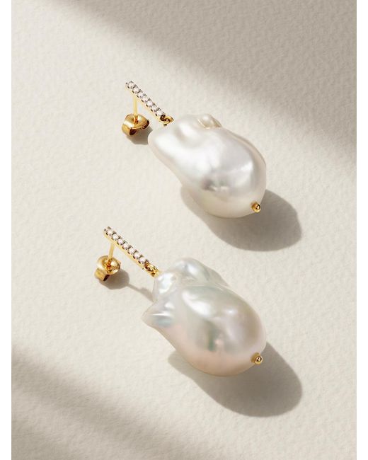Mateo Metallic 14-Karat, Pearl And Diamond Earrings