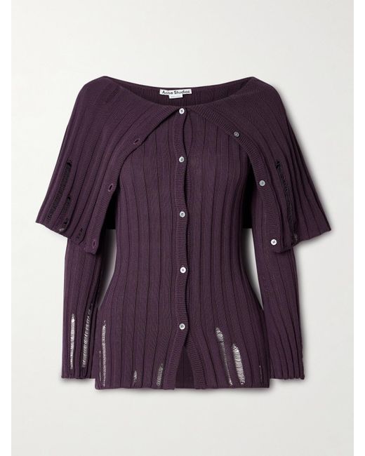 Cardigan En Coton Biologique Mélangé Côtelé Effet Vieilli Acne en coloris Purple