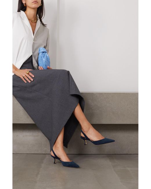 Manolo Blahnik Blue Carolyne 50 Slingback-Pumps Aus Veloursleder