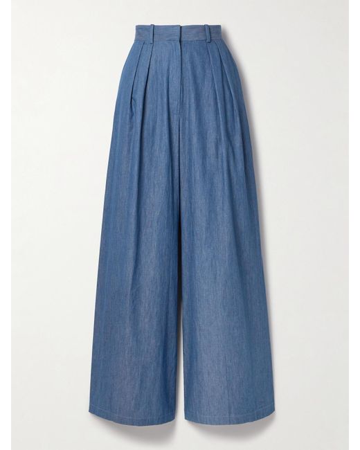 Miguelina Blue River Hose Mit Weitem Bein Aus Baumwoll-Chambray Mit Falten