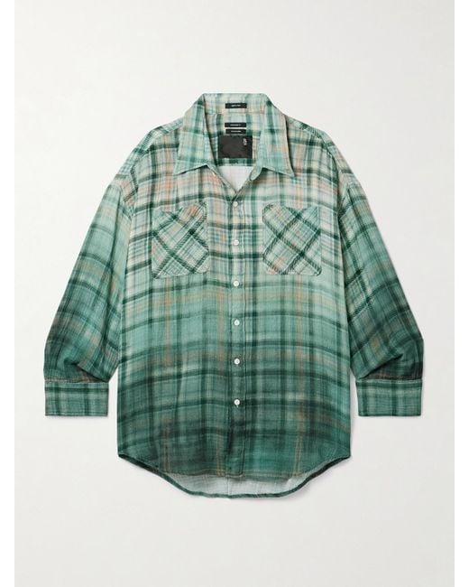 R13 Green Drop Neck Checked Slub Cotton Shirt