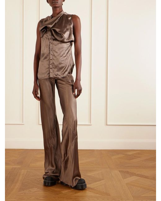 Rick Owens Brown Draped Satin Top