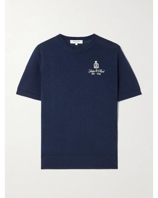 Sporty & Rich Blue Vendome Embroidered Merino Wool T-Shirt