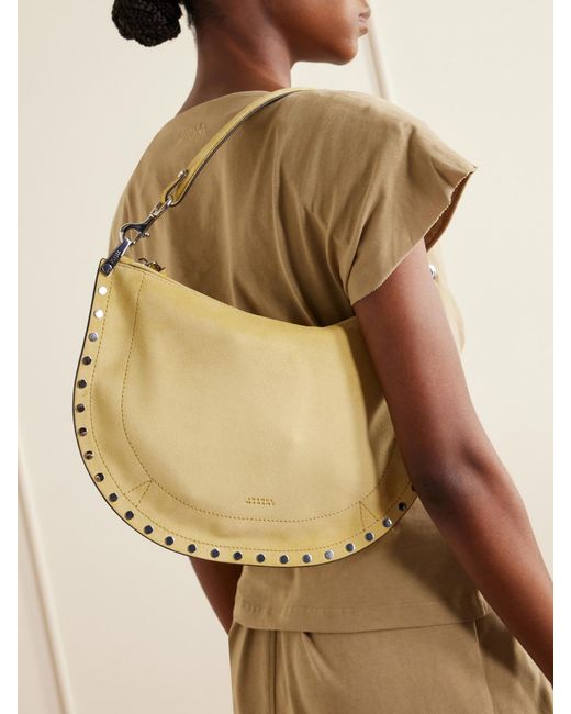 Isabel Marant Natural Oskan Studded Suede Shoulder Bag
