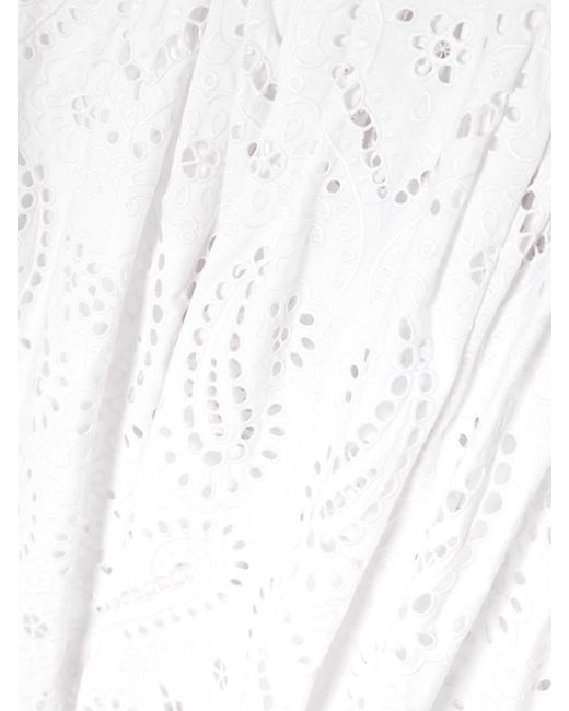 Etro White Pleated Scalloped Broderie Anglaise Cotton-Blend Poplin Midi Skirt