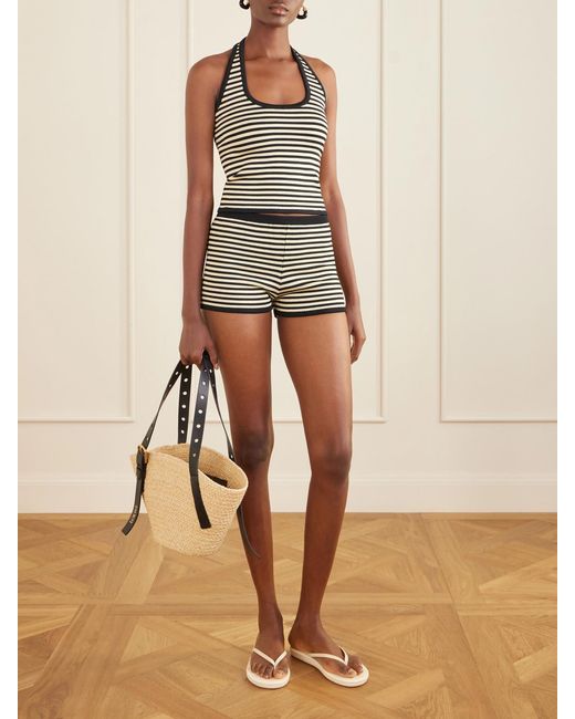 Calle Del Mar Yellow Striped Stretch-Knit Shorts