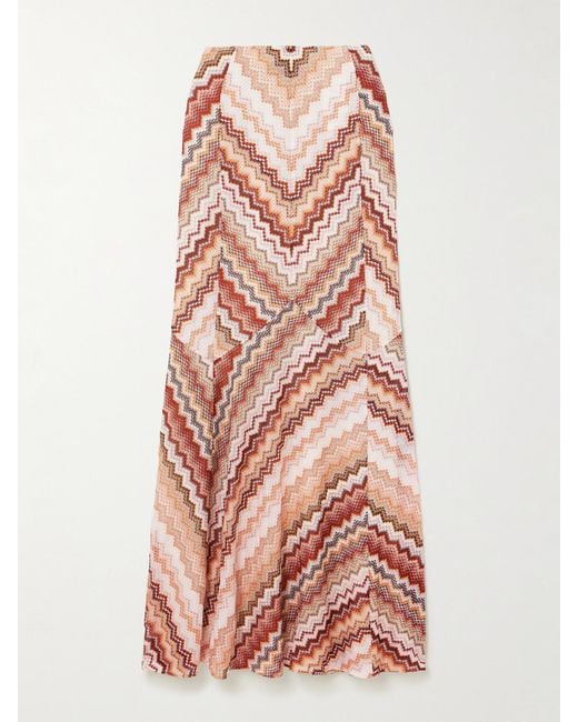 Missoni Pink Mare Striped Metallic Crochet-Knit Maxi Skirt