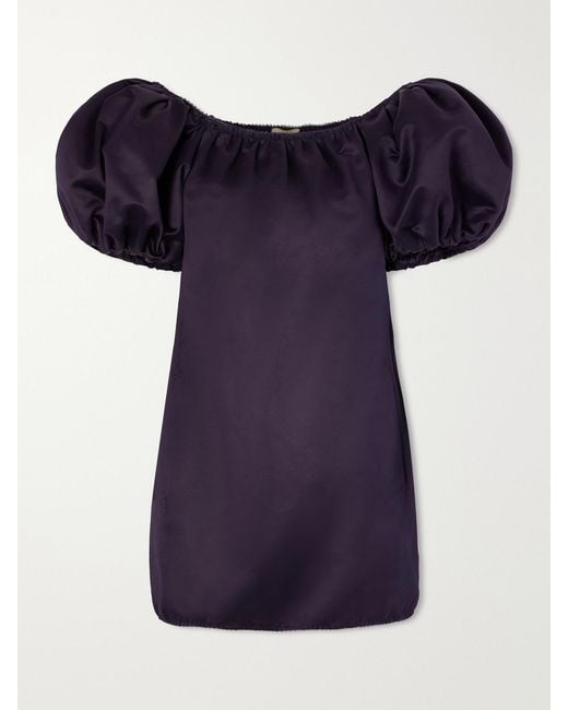 Saint Laurent Blue Gathered Cotton Mini Dress