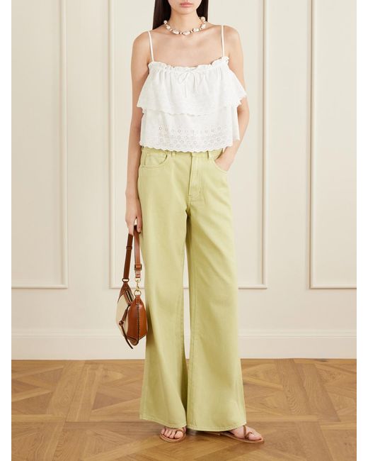 Veronica Beard Yellow Kasey Mid-Rise Wide-Leg Jeans