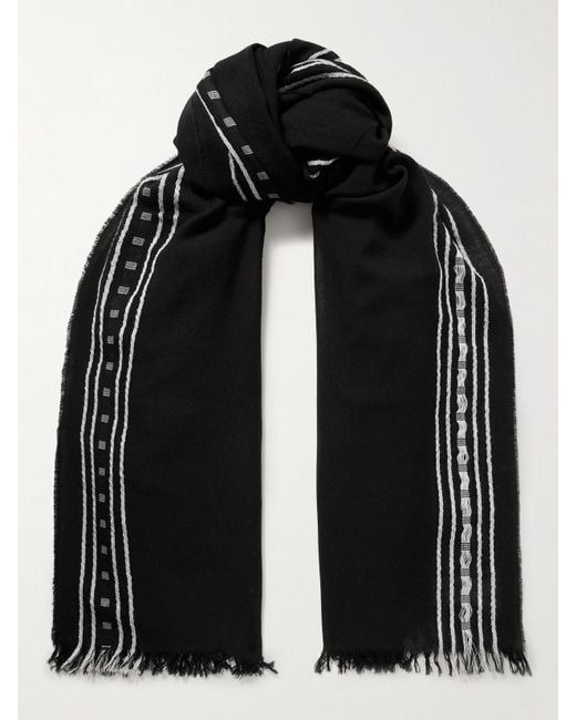 The Row Black Terela Frayed Striped Wool, Cashmere And Silk-Blend Scarf