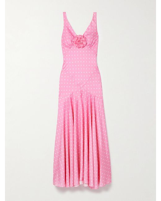 Rodarte Pink Embellished Polka-Dot Silk-Satin Twill Gown