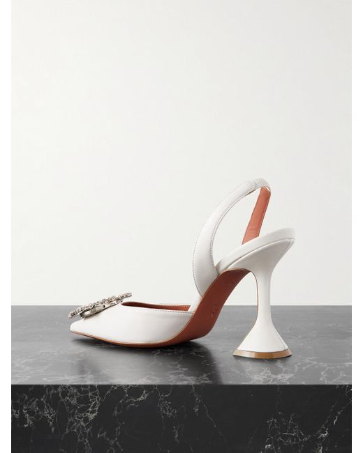 AMINA MUADDI White Begum Swarovski Crystal-Embellished Leather Slingback Pumps