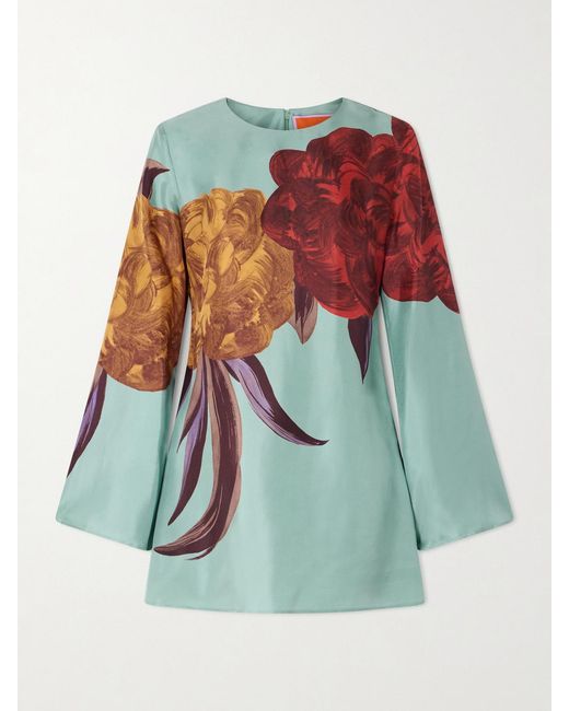 LaDoubleJ Blue Supremes Printed Silk-Twill Mini Dress
