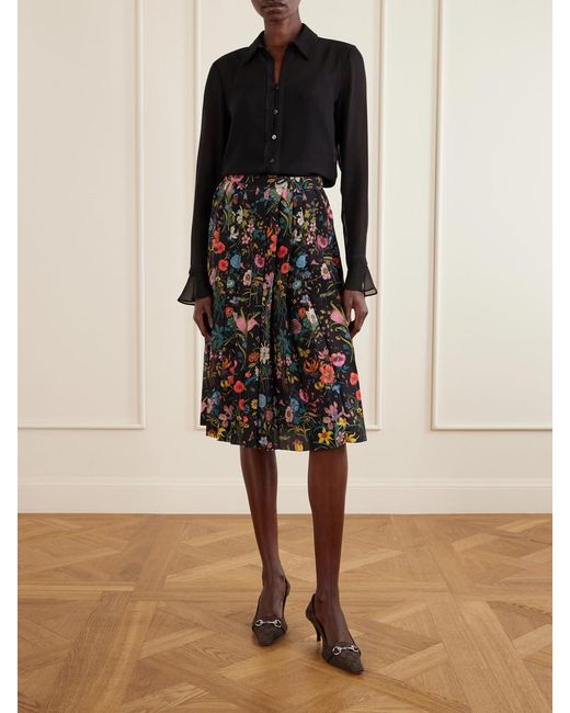 Gucci Blue Lace-Trimmed Silk-Crepe Shirt
