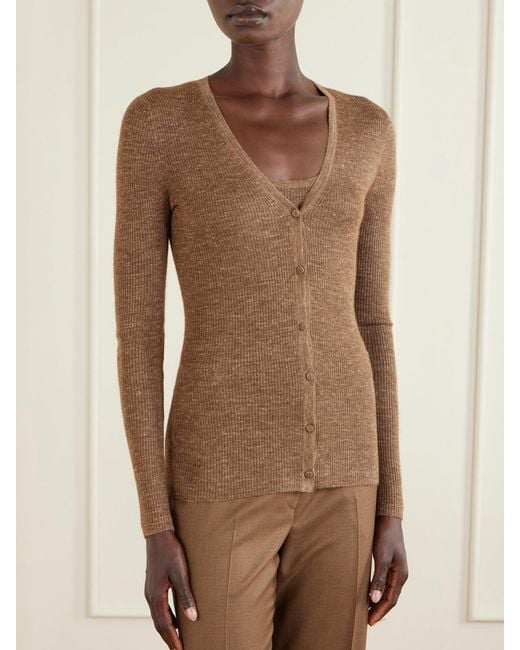 Gabriela Hearst Brown Aiste Ribbed Cashmere, Silk And Hemp-Blend Cardigan