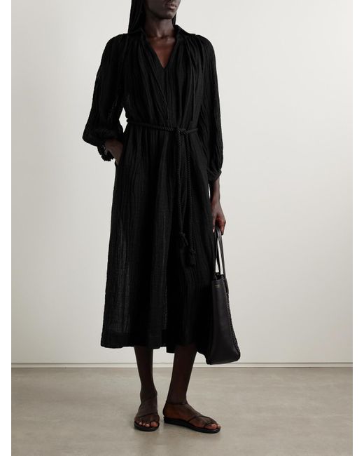 Lisa Marie Fernandez Black Poet Midikleid Aus Gaze Aus Einer Leinenmischung