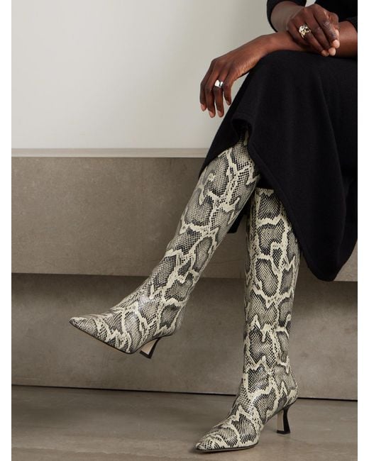 Aeyde White Klea Snake-Effect Leather Knee Boots